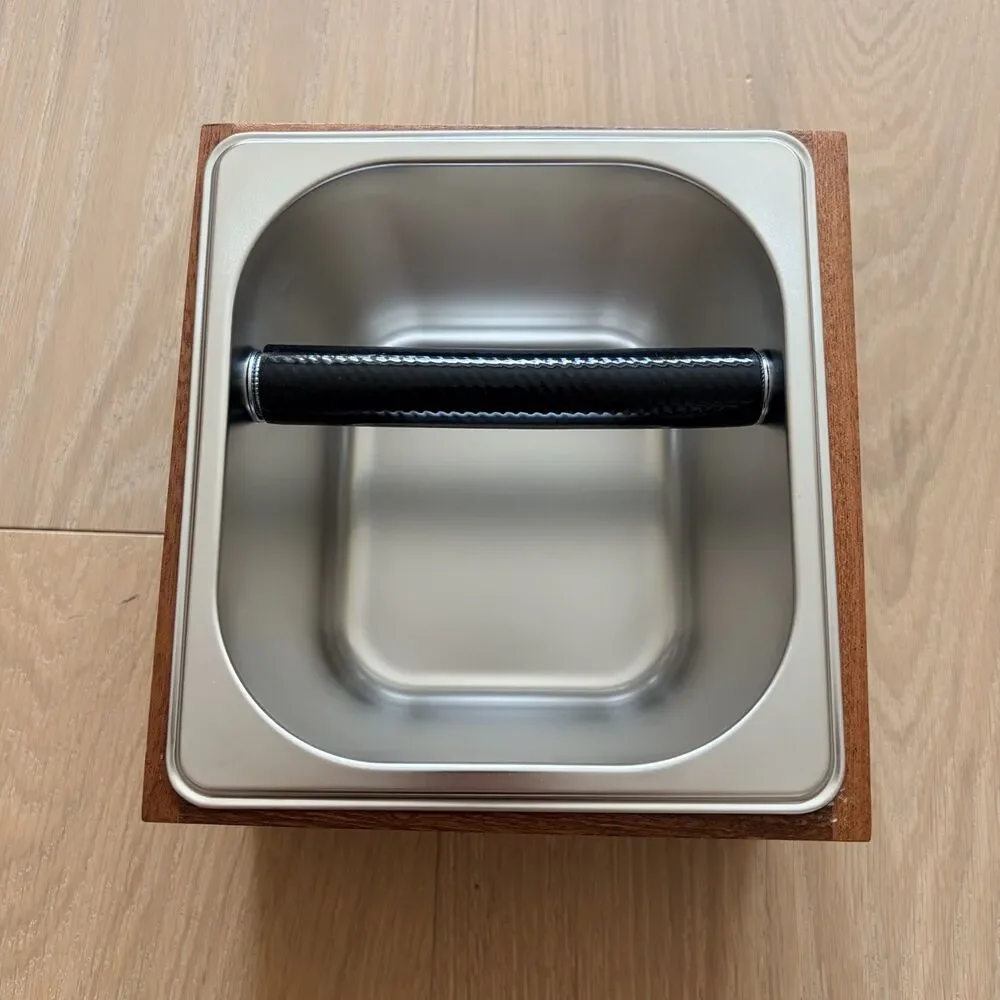 Solid Wood and Stainless Steel Espresso Knock Box NEW